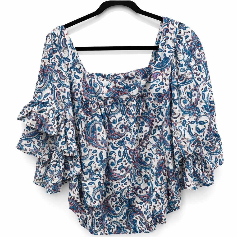 Terra & Sky Blue & White  Flutter Sleeve Size 2X